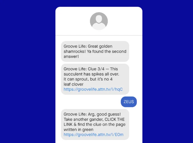 Groove Life SMS scavenger hunt clues with customer reply